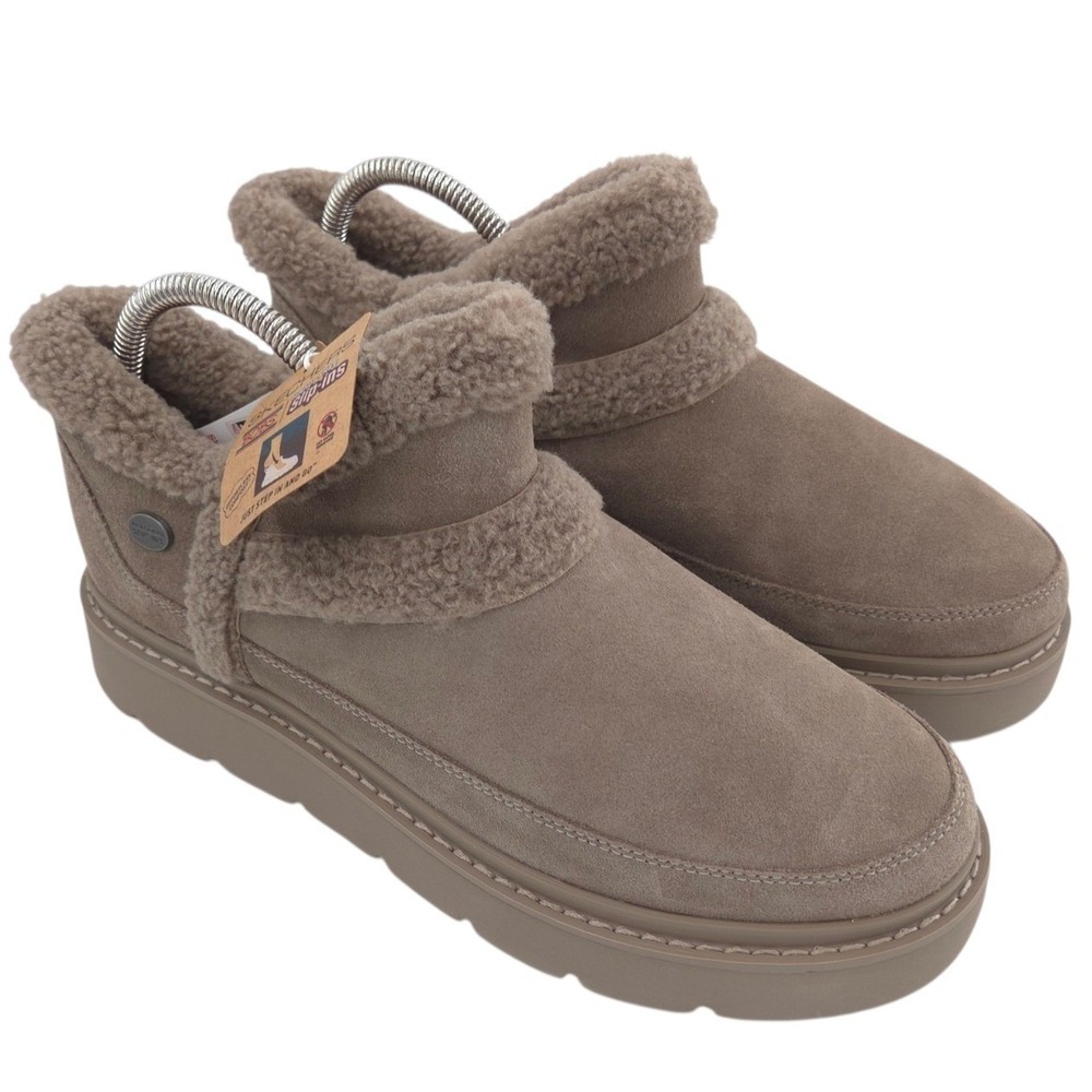 Skechers BOBS Slip-In Boots Womens 10 Taupe Suede Keepsakes Lite Memory Foam NEW
